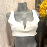 Missguided  Women's Asymmetrical White Crepe Crop Top, Size 6. Photo 0