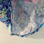 Beach Time Size S Vibrant Multicolor Abstract Floral Print Ruffle Split Neck Top Blue Photo 2