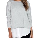 Vince  Women’s S Heather Grey Long Sleeve Twofer White Button Down Layered Top Photo 1