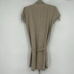 Sisley Beige Chambray Mini Dress Pleated Belted Pearl Snap Short Sleeve Size M Size M Photo 5