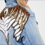Free People  Sequin Glam Denim Jacket in Indigo Blue Size Small Photo 4