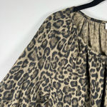 Michael Kors Women's Leopard Print Blouse Tan Black Peasant Mob Wife Flowy Large Photo 3