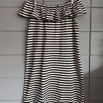 Kate Spade Women's  Kate Off The Shoulder Ruffle Cotton Shift Dress Black Stripe Photo 1