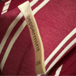 Peppermint PEPPERMENT Vneck Long Flare Sleeves Back Tie Burgundy Stripe Short Romper Size M Photo 5