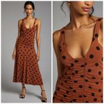 Anthropologie Polka Dot Ruched Midi Dress Photo 2
