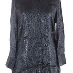 Chico's Chico’s Tunic Top 12 Silk Cheetah Animal Print Metallic Navy Blue Cocktail Party Photo 0