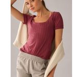 Anthropologie Pilcro Pointelle Scoop Neck Tee Shirt Top Burgundy Size XL Photo 0