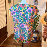 Modcloth NWOT Chiffon Multicolor Floral Button Front Semi Sheer Tiered Blouse Photo 2