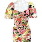 ZARA  Multicolor Floral Short Puff Sleeve Ruched Ruffle Mini Bodycon Dress Sz XS Photo 0