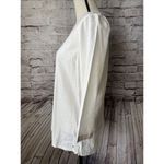 Eddie Bauer  Ivory V Neck Embroidered Tunic 3/4 Sleeve Linen Rayon Womens Shirt M Photo 3