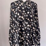 Vera Wang Simply Vera  Black Floral Print High Low Tab Sleeve Collared Blouse Photo 0