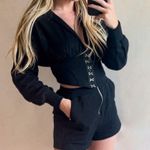 LOYO Boutique Bone Corset Style Hoodie And Short Set  Photo 1