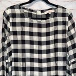 Loft Gingham back buttoned blouse lantern sleeves M black white check pullover Photo 1