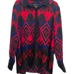 Bob Mackie NWT  Red Geometric Long Sleeve Button-Down Top Size XL Photo 0