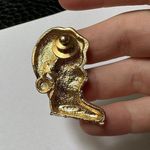 Signed Avon Christmas Holiday Brooch Pin Gold Tone Kitty Cat In Santa Boot & Hat Photo 5