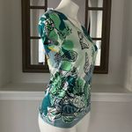 Ann Taylor  Crew Neck Top Cotton Marine Green Multi Short Sleeve Size S NEW Photo 2