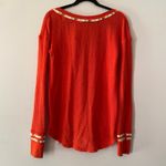We The Free  Orange Red Embroidered Henley Long Sleeve Shirt Women's size Medium Photo 5