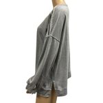 Democracy  Asymmetrical Slit Side Grey Crochet Keyhole Sweatshirt Womens Large Photo 3