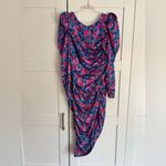 For Love & Lemons Annie Midi Dress Size XS Floral Long Sleeve Puff Open Back Blue Photo 2