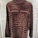 Adolfo  (Sport) Vintage 80's Velour Mock Neck Long Sleeve Top Brown-Medium Photo 0