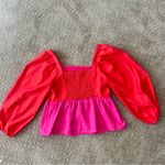 CROSBY by Mollie Burch NWOT Crop Top in Pink/Scarlett Balloon Sleeves, Size S Photo 3