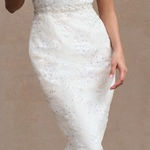 Mac Duggal 79337 Womens White FLORAL EMBELLISHED V-NECK MIDI DRESS SHOULDER BOW Photo 1