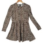 ZARA Leopard Print Mini Dress Womens S Brown Long Sleeve Statement Piece Photo 0
