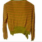 Anthropologie Sparrow Green Pink Striped Linen Ruffle Draped Front Cardigan Photo 4