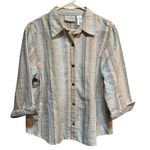 Alfred Dunner  Button Down Blouse Pink Blue Tan Stripes Clip Dot 16P Photo 0