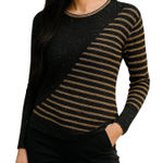 Anthropologie Escio Asymmetrical Metallic Sequin Sweater Black Gold Size S Photo 0