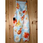 Lulus NWT  Oriana Light Blue Floral Satin Strapless Midi Dress Cocktail Formal M Photo 4