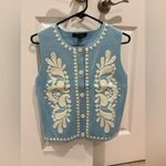 Strut & Bolt NWT Blue Embroidered Vest Size Small Button Up Boho Boutique Photo 1