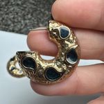 Pakula Gold Tone Blue Enamel Flat Half Hoop Pierced Earrings Signed Photo 2