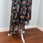 ZARA Floral Sheer High Low Dress Halter Ruffles Size Small Orange Black Photo 13