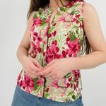 vintage boho hibiscus button down sleeveless top floral flowy size s Green Photo 5