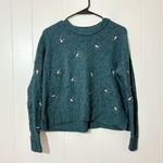 Madewell  Womens Sweater  Green Floral Embroidered Crew Neck Merino Wool Size S Photo 2