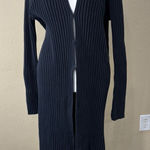 525 America Black Collar Ribbed Long Duster Sweater Cardigan Sz M Grunge Goth Photo 0