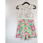 Lilly Pulitzer  Romper Green Sadie Floral Crochet Playsuit Cutout Back Size 2 Photo 4