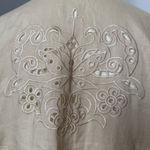 Linen Tan‎ Natural 3/4 Sleeve Lucy Pirada Button Up Shirt Butterfly Cutout Large Tan Photo 1