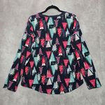 Joyspun Blue Christmas Tree Print Long Sleeve Holiday Y2K Printed Top Medium Photo 1
