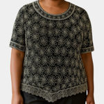 Papell Boutique  Evening Sz 1X Black Silk Beaded Short Sleeve Top Scallop Hem VTG Photo 0