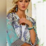 Soft Surroundings  Muse Green Multicolor Sequin Lightweight Flowy Kimono Layer XS Photo 0