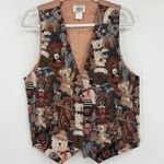 PASTA Womens Vintage 90s Teddy Bear Tapestry Vest Size L Novelty Animal Print Brown Size L Photo 0