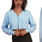 Unif  Baby Blue Angora Blend Cropped Cardigan Sweater Size Large Photo 0