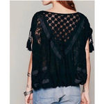 Free People  New Romantics South Of the Equator Embroidered Lace Tassel Top Black Photo 1