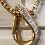 Vintage Faux Diamond baguette gold tone swirled pendant/chain Photo 2