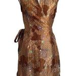 Vintage Portobello Satin Floral Geometric Mini Wrap Dress in Bronze Size undefined Photo 0