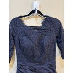 La Femme 24926 Navy Blue Scallop Sparkle Lace Embellished Ruched Satin Gown 4 Photo 3