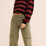 Free People Boxy Boat Neck Into The Blue Pullover Sweater Brown Stripes Large Photo 0