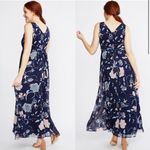 Motherhood Maternity Navy Floral Chiffon Maxi Dress w/ Surplice Pin-tuck Waist Photo 1